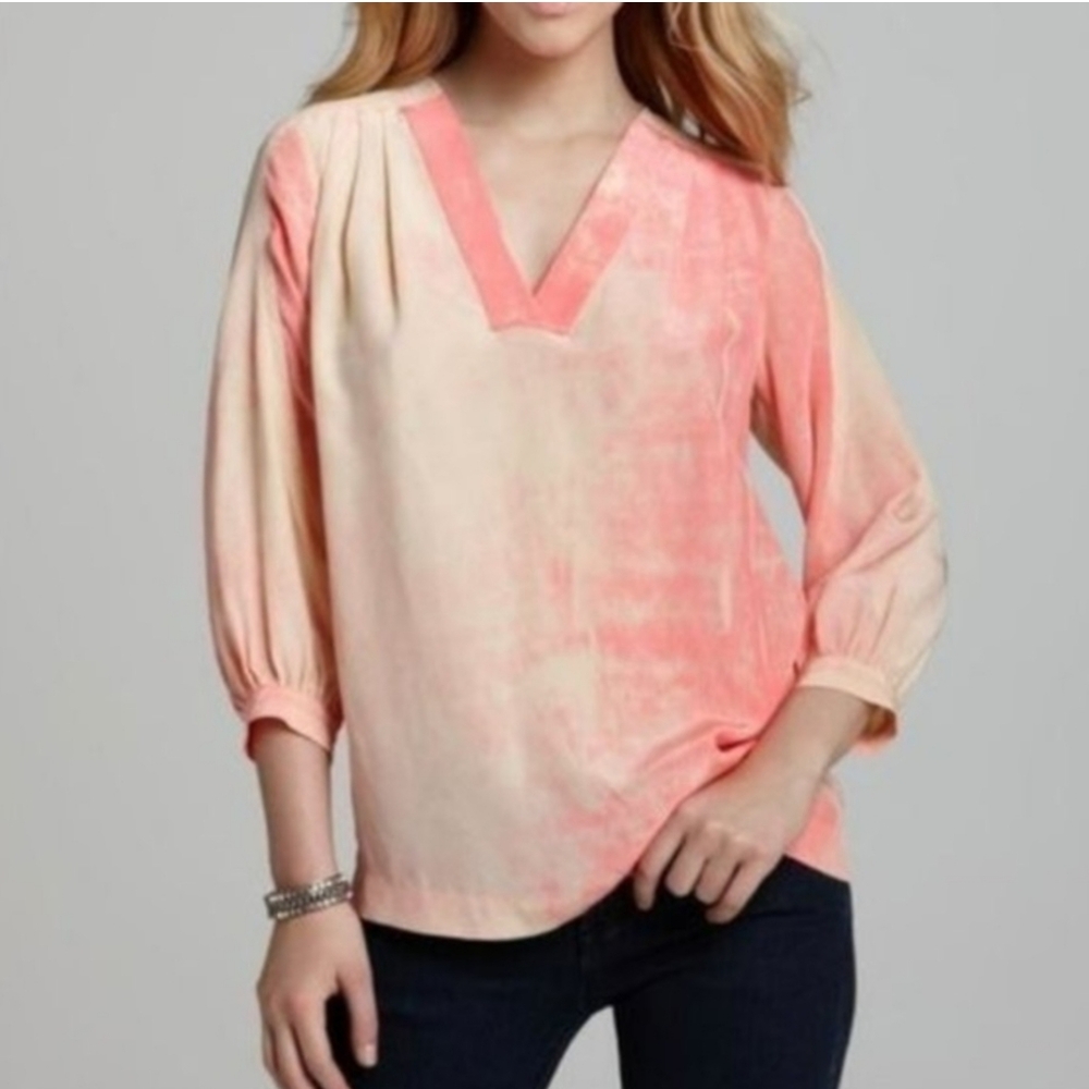 Diane Von Furstenberg New Cahill Silk Blouse Peach Ombre
